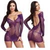 Long Sleeve Lace Mini Dress-Purple