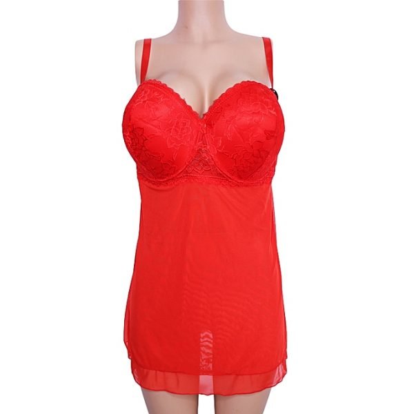 Rene Rofe-515494X-Lace Promise Chemise with G-String Set - Red
