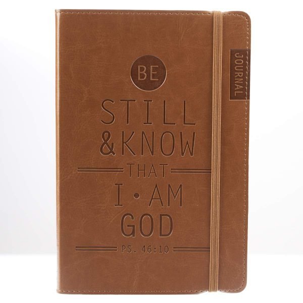 Christian Art Gifts Tan Faux Leather Journal(JL185)-Be Still and Know - Psalm 46:10