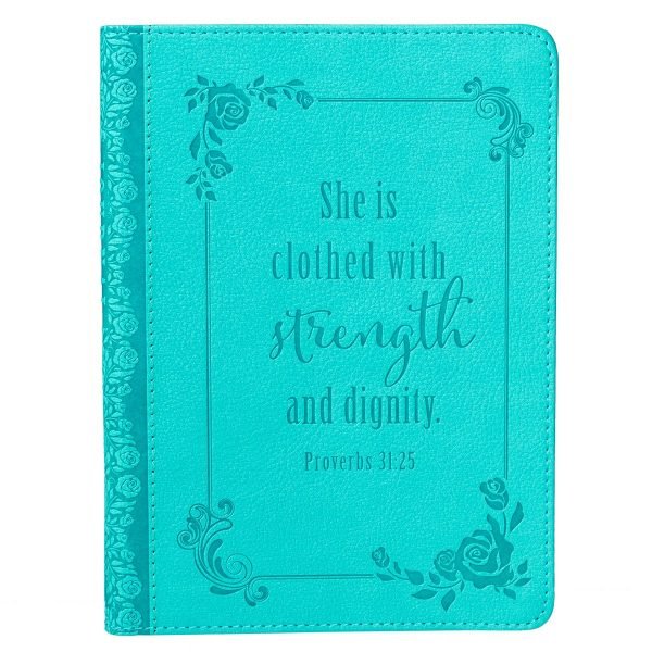 Christian Art Gifts Teal Faux Leather Journal | Strength and Dignity Proverbs 31:25