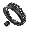 Murtoo Mens Black Multi-Layer Bead &  Leather Bracelet