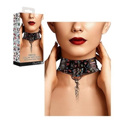 Ouch! Printed Collar With Leash