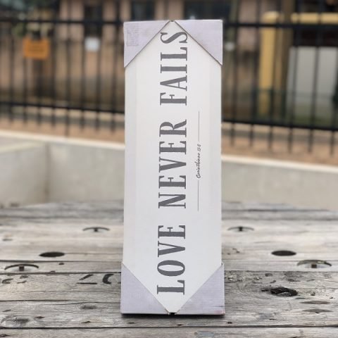 "LOVE NEVER FAILS" Corinthians 13:8 White & Grey Canvas