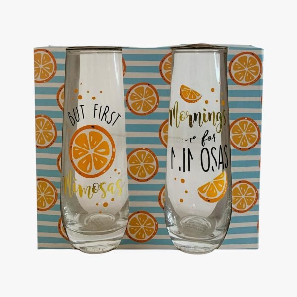2pcs Glass Flutes Mimosa Mornings