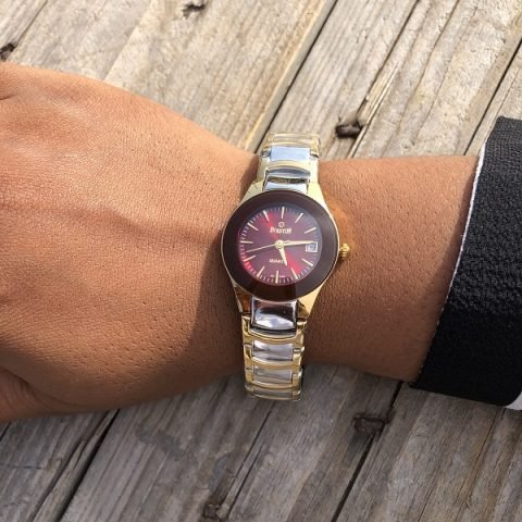 Sveston Silver And Gold Strap Watch W. Red Dial