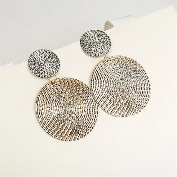 Round Decor Drop Earrings -Silver