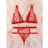 Heart Pattern Mesh Cut-out Lingerie Set-FQQ767