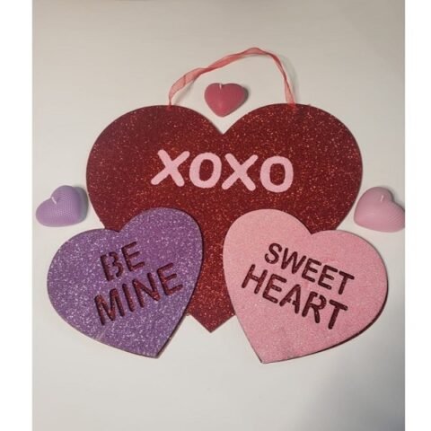 Triple Glitter Hearts Hanging Decor