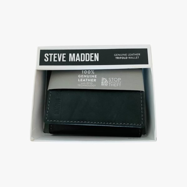 Steve Madden Trifold Leather Wallet Black