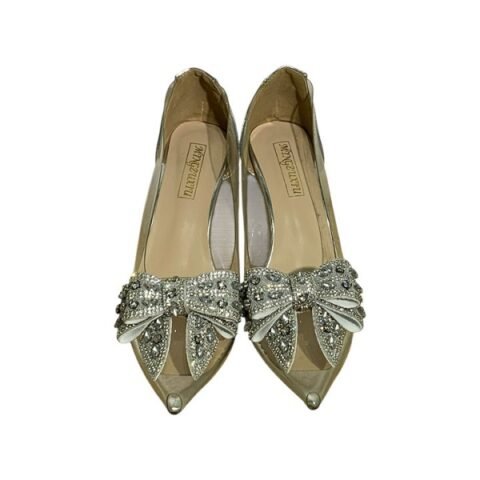 Sexy Pointed Toe Crystal Bowknot Sandals Black Size 39