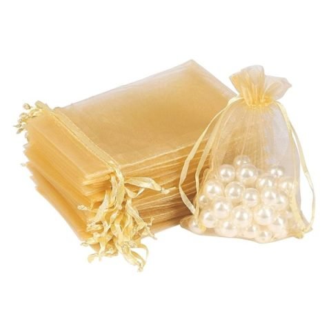 Gold Mesh Drawstring Jewelry Storage Bag-Small