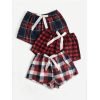 Plaid And Gingham Print Bow Front Pajama Sleep Shorts 1pcs
