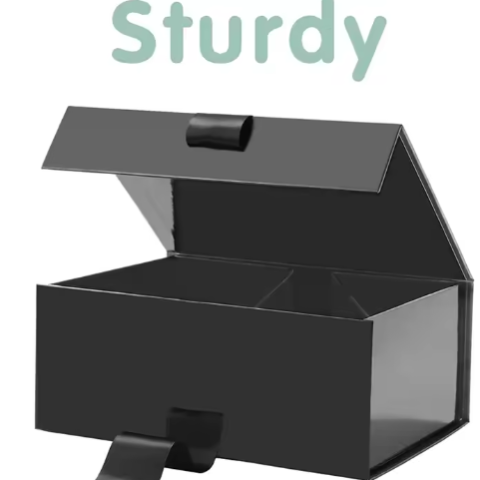 Folding Paper Flat Magnetic Ribbon Small With Hole Gift Box Black