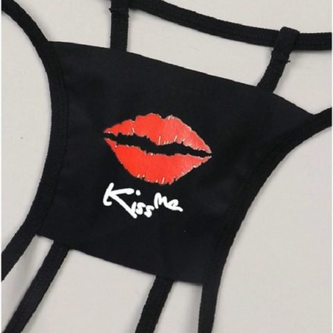 Printed Crotchless Thong - Kiss Me