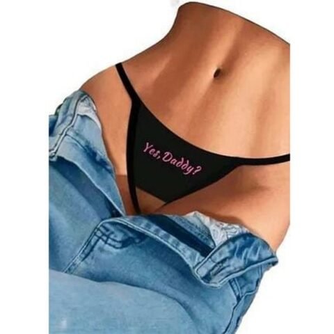 Printed Crotchless Thong - Yes, Daddy