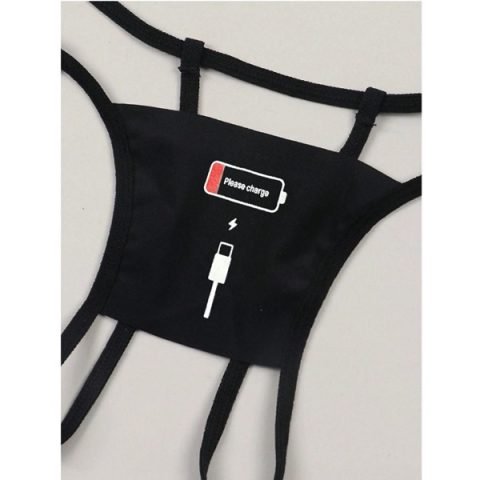 Printed Crotchless Thong Please Charge