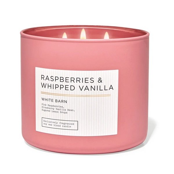 BBW Raspberries & Whipped Vanilla White Barn 3 Wick Candle 14.5 oz