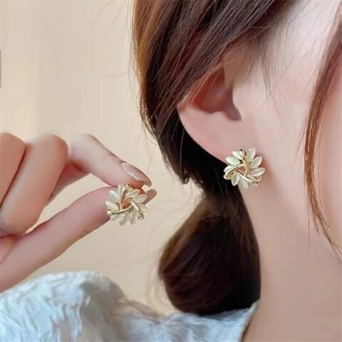 French Petal Flower Stud Earrings