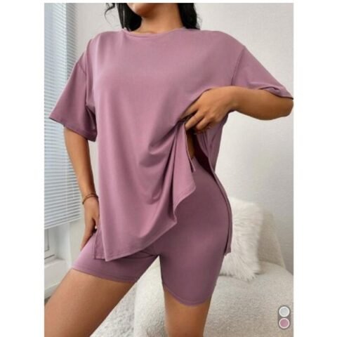 Women casual Solid Color Pajama Set - Pink