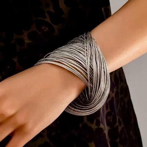Matte Silver Tone Coil Bangle Bracelet