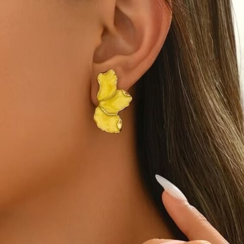 Elegant Three Petal Earrings - Yellow