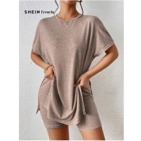 Women casual Solid Color Pajama Set - Brown