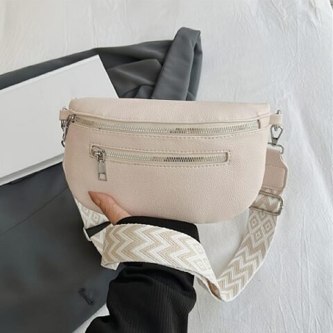 Solid Color PU Leather Waist Bag / Crossbody Bag (Beige)