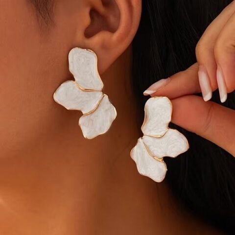 Elegant Three Petal Earrings - White