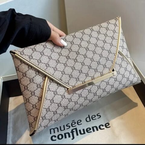 Large Capacity Floral Print Clutch Bag With Color Block Design Grey