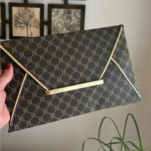 Large Capacity Floral Print Clutch Bag With Color Block Design Brown